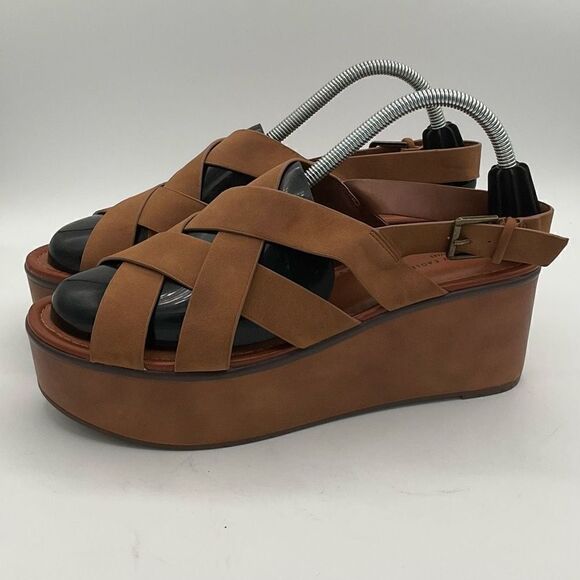 American Eagle Outfitters size 10M platform strappy sandals open toe camel brown - Picture 3 of 7
